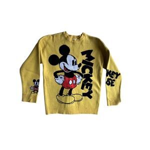 Disney Store Parks Mickey Mouse Yellow Sweater Unisex Adult Pullover Knit Size S